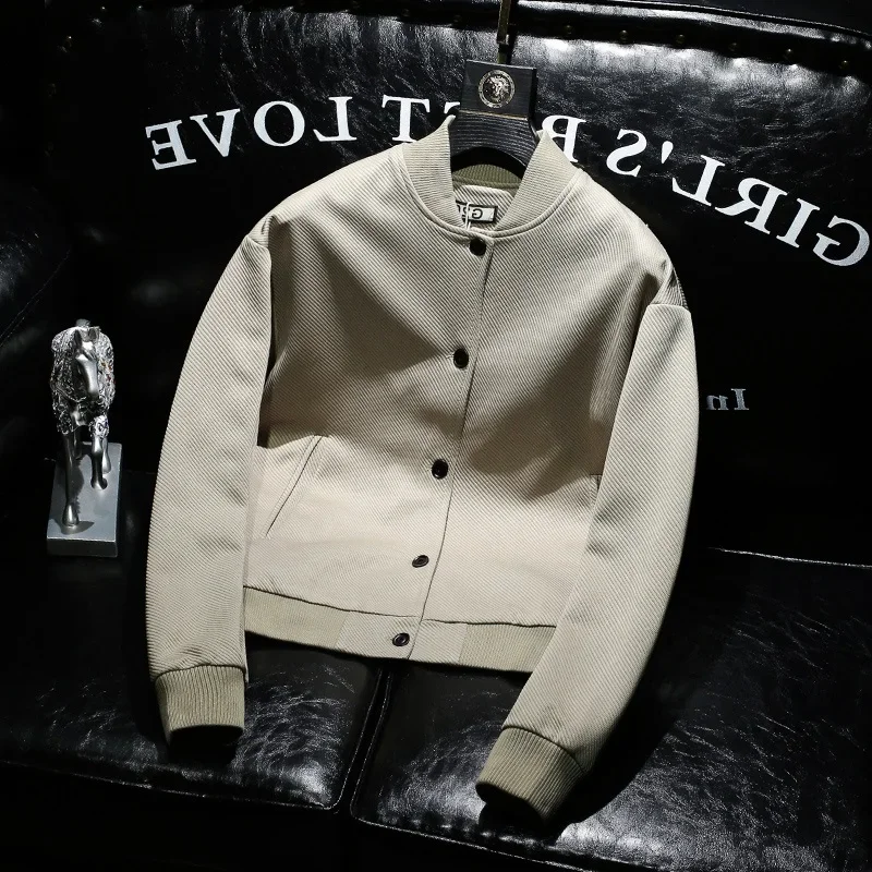Slim Fit Pure Color Stand Collar Baseball Jacket Men's Youth Fashion Casual Outerwear Spring Autumn Polyester Long Sleeve