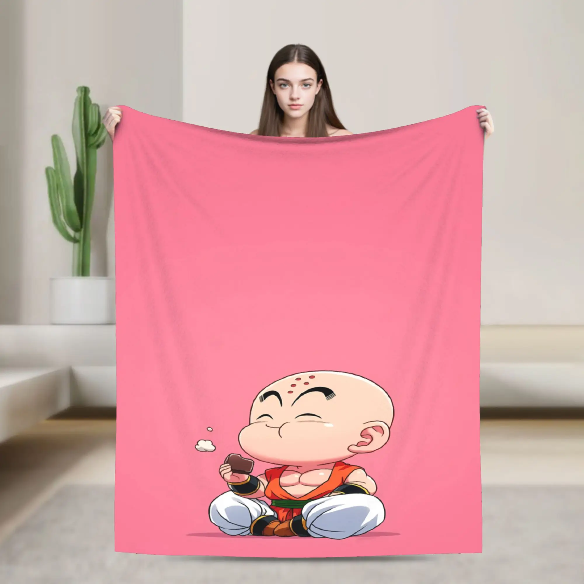 Chibi Krillin Dragon Ball Flannel Blanket  Soft Durable Throw Blanket for Home Decor Airplane Bedspread Sofa Bed Cover