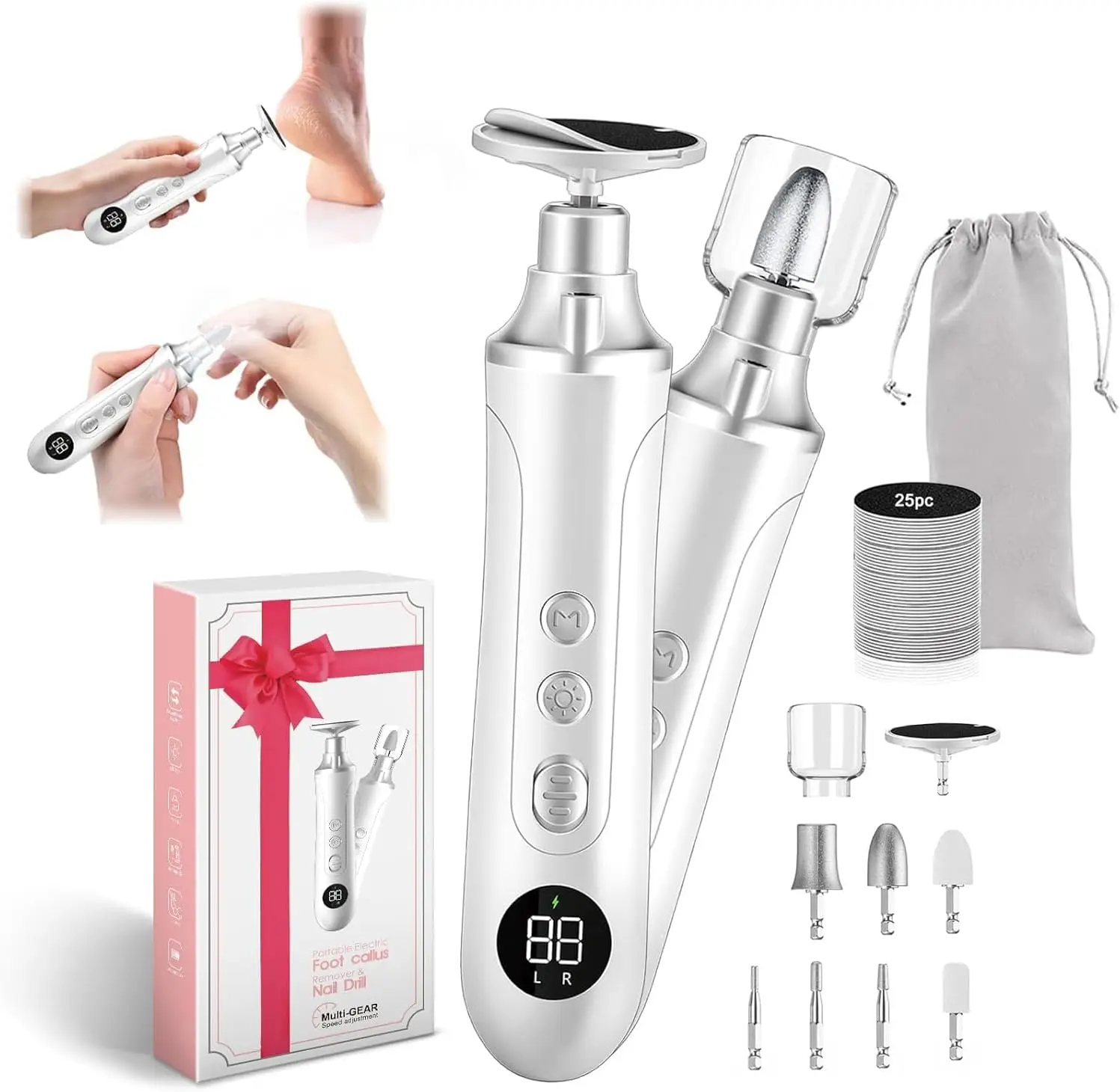 

Cordless Electric Nail Drill Kit, 15 Speed, 25 Sandpaper Discs, Callus Remover for Thick Toenails