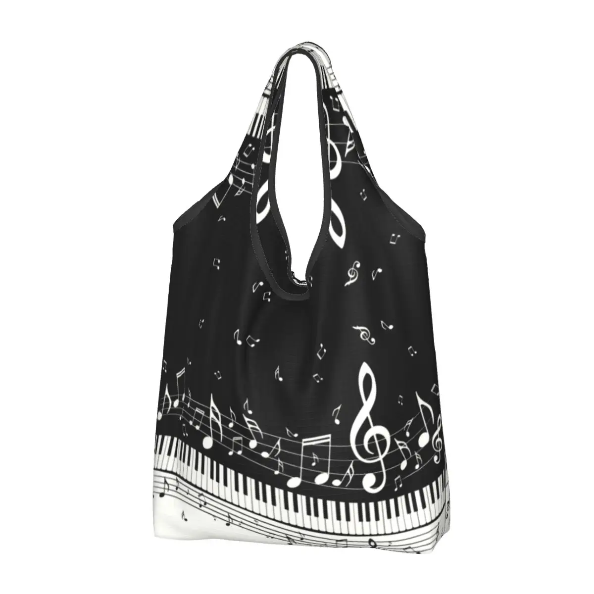 Fashion Fashion Piano And Music Note Shopping Tote Bags Portable Grocery Shopper Shoulder Bag