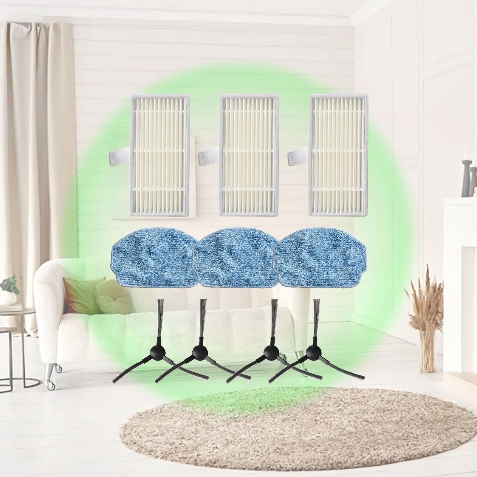 3 Pcs Filters & 3 Pcs  Mop Pads & 4 Pcs Side Brushes Set For Nedis WIFIVCB01 Vacuum Cleaner Parts For Household Cleaning