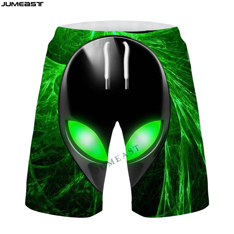 Jumeast Y2k Men Women 3D Printed Hip Hop Alien UFO Shorts Trunks Quick Dry Beach Casual Sweatpants Short Pants