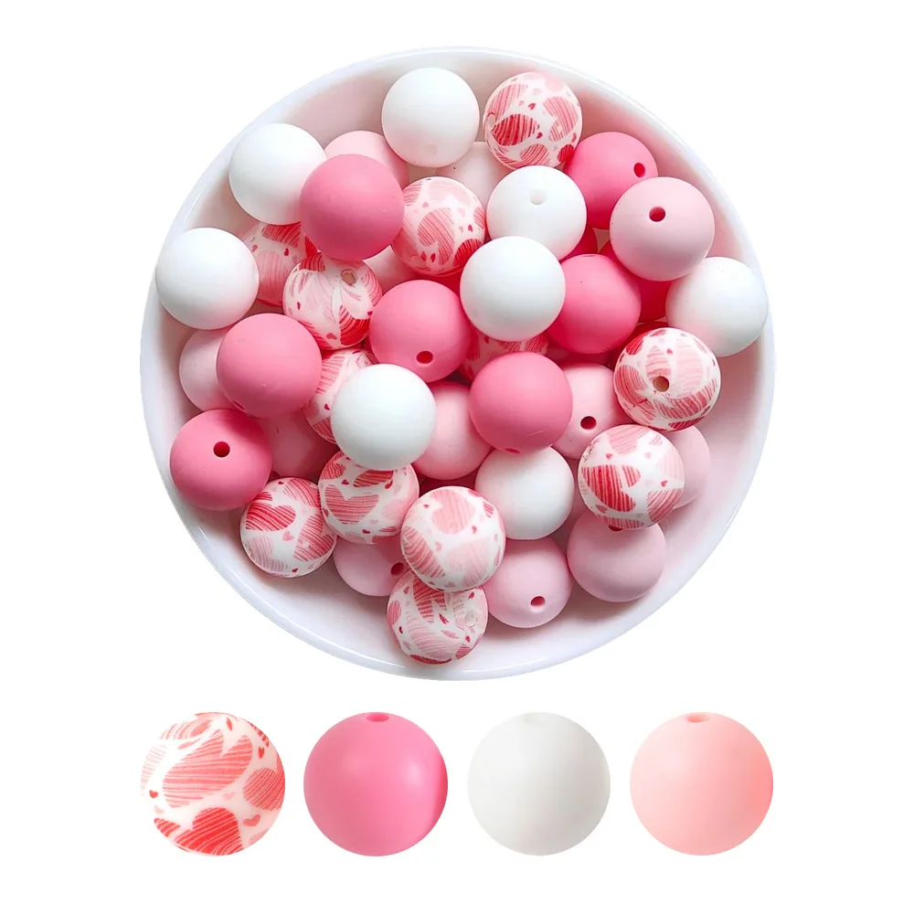 15mm 20pcs Baby Silicone Loose Bead DIY Chewable Food Grade Infant Leopard Print Round Ball Baby Teething Bead Rodent Teether