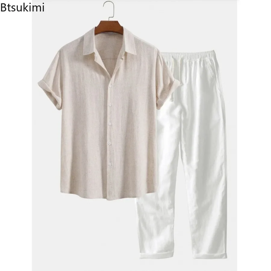 

2026 Men's Summer Fashion Solid Two Piece Set Lightweight Breathable Stand Collar Shirt and Pants Casual Outfits Tracksuit Male