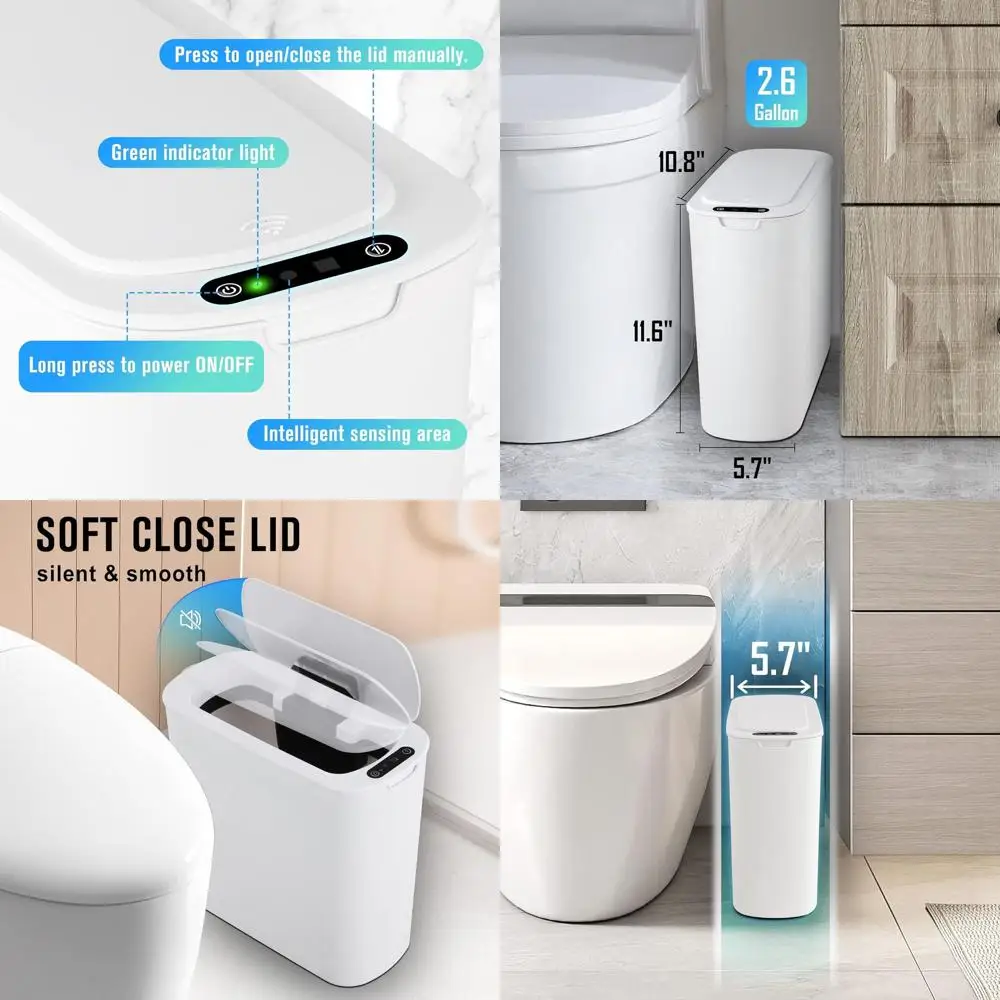 

Touchless 2.6 Gallon Motion-Activated Trash Can, Slim Design for Bathroom, Office, and Home