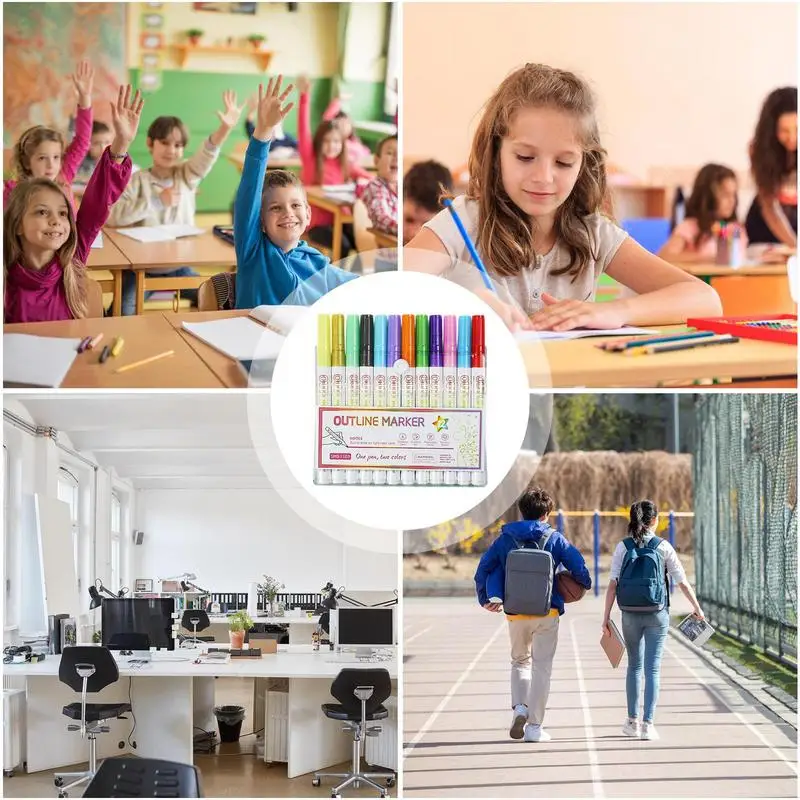 مجموعة أقلام ماركر الخطوط العريضة المزدوجة ، أقلام الكتابة والرسم ، بريق ، لامع ، DIY بها بنفسك ، الحرف الفنية