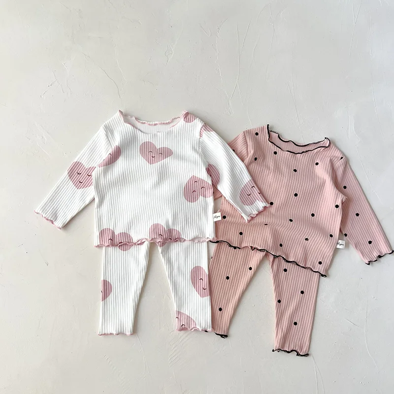 Spring Baby Pajama Set Cute Dot Print For Infant Girls Sleeper Wear Toddler Girls Indoor Clothes Suit