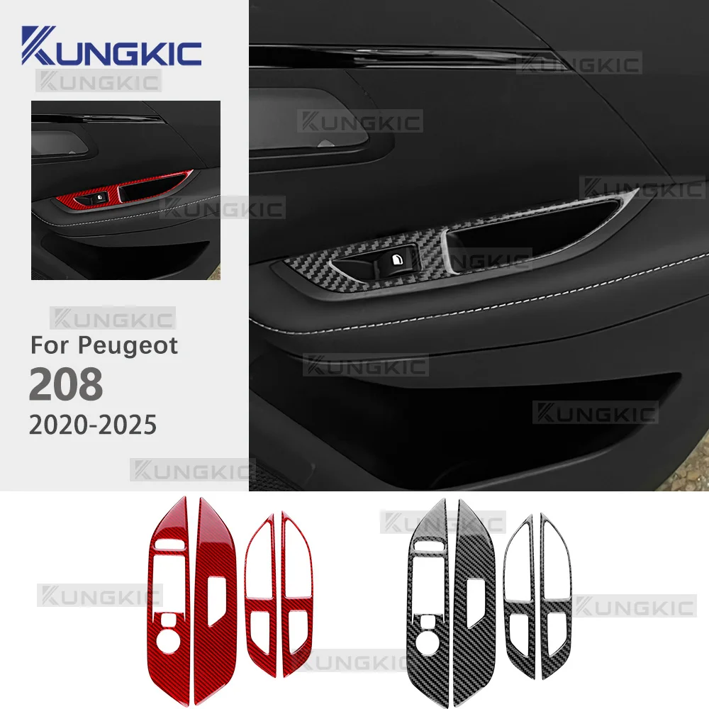

For Peugeot 208 e-208 2020 2021 2022 2023 2024 2025 Real Soft Carbon Fiber Sticker Car Front Rear Window Lift Button Panel Trim