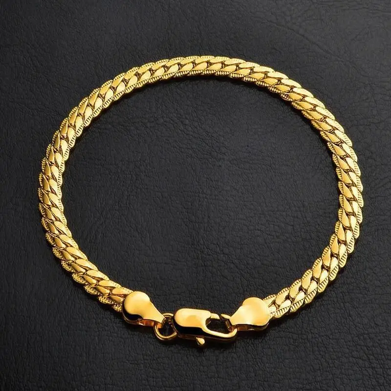 

Luxury 24K 9999 Pure Gold real gold Women's 5MM full side flat bracelet