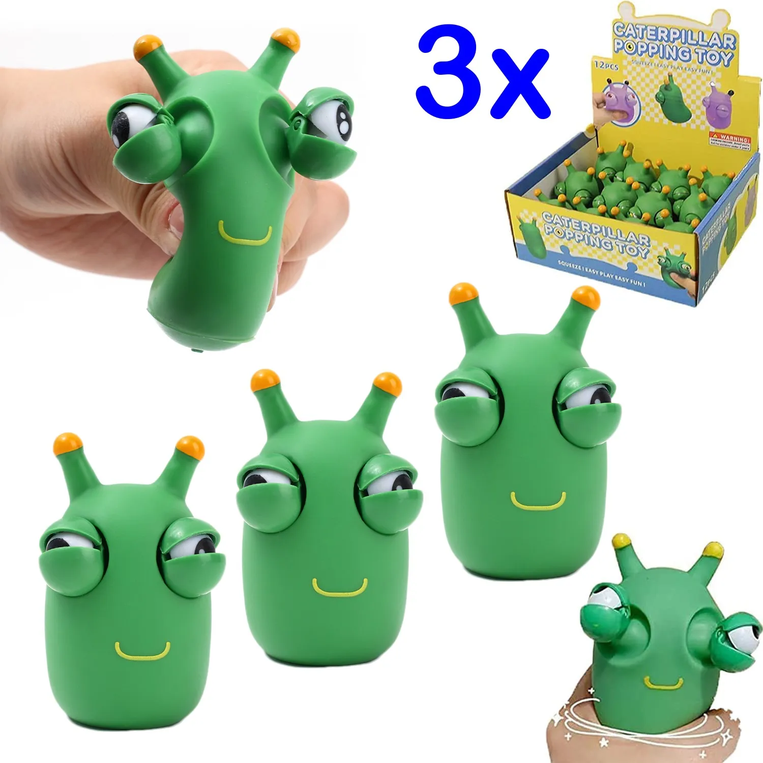 

1/2/3Pcs Funny Bouncing Grass Worm Pinch Toy Green Eye Popping Worm Squeeze Toys Stress Reliever For Adults Kids Christmas Gifts