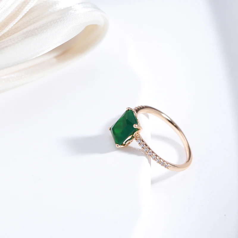 SYOUJYO Square Opal Dark Green Natural Zircon Rings For Women 585 Rose Gold Color Vintage Wedding Jewelry Luxury Big Stone Rings