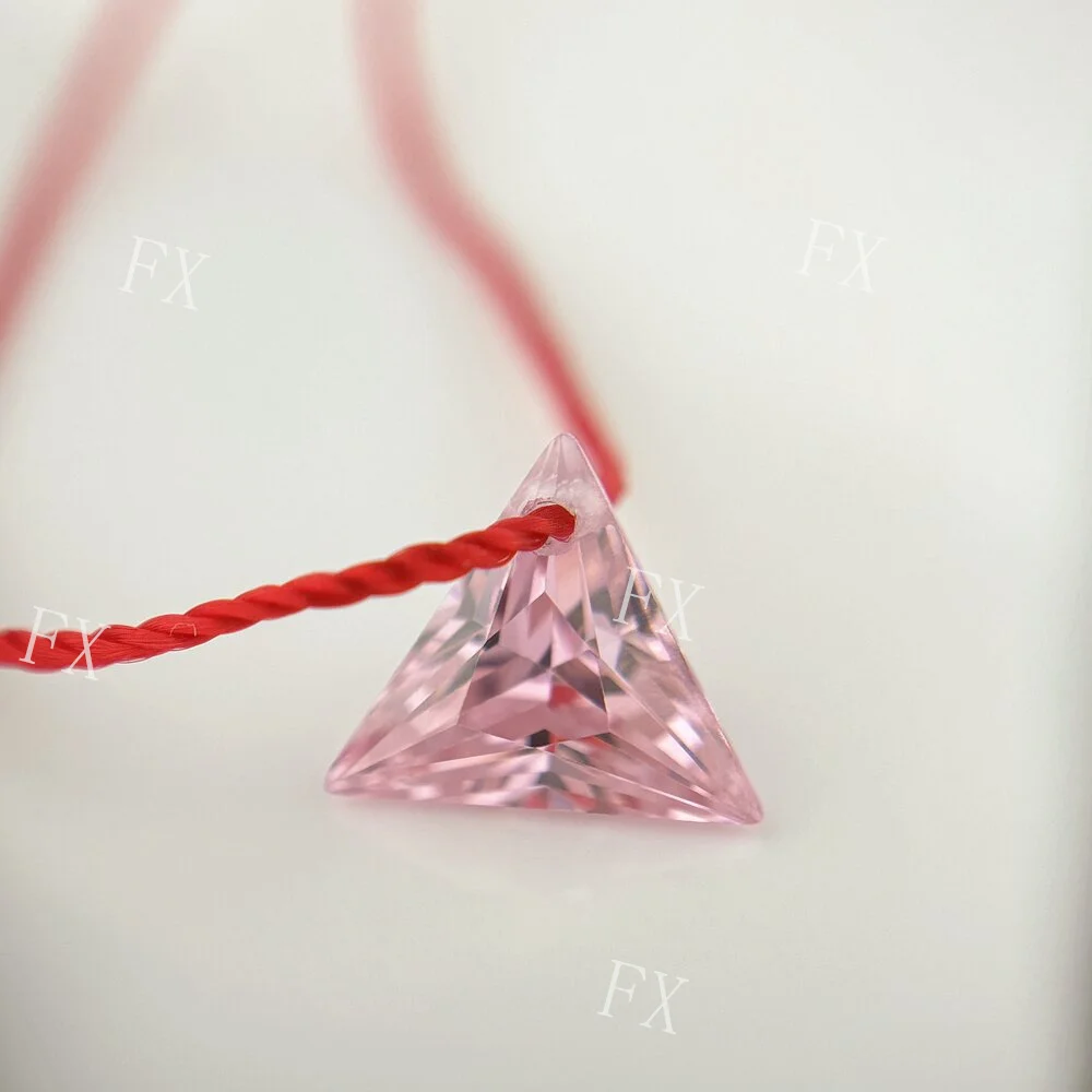 Pink Triangle  Shape Single Hole   Cubic Zirconia  Loose CZ Stone Synthetic Gems Beads For Jewelry Making Size 5x5-12x12mm