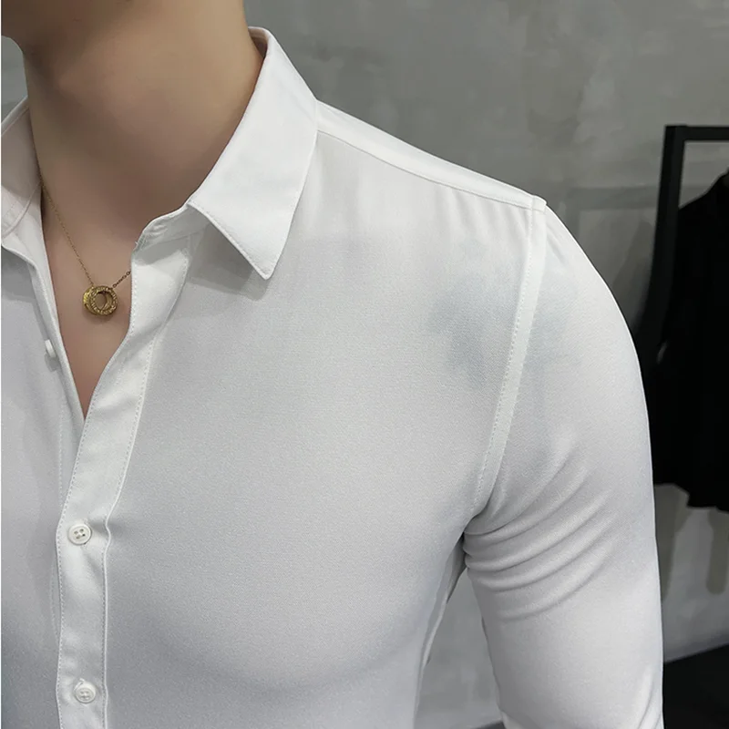 Plus Size 7XL-M High Quality Men Dress Shirt 2024 Spring Long Sleeve Solid Business Slim Shirts Homme Dress Social Casual Shirt