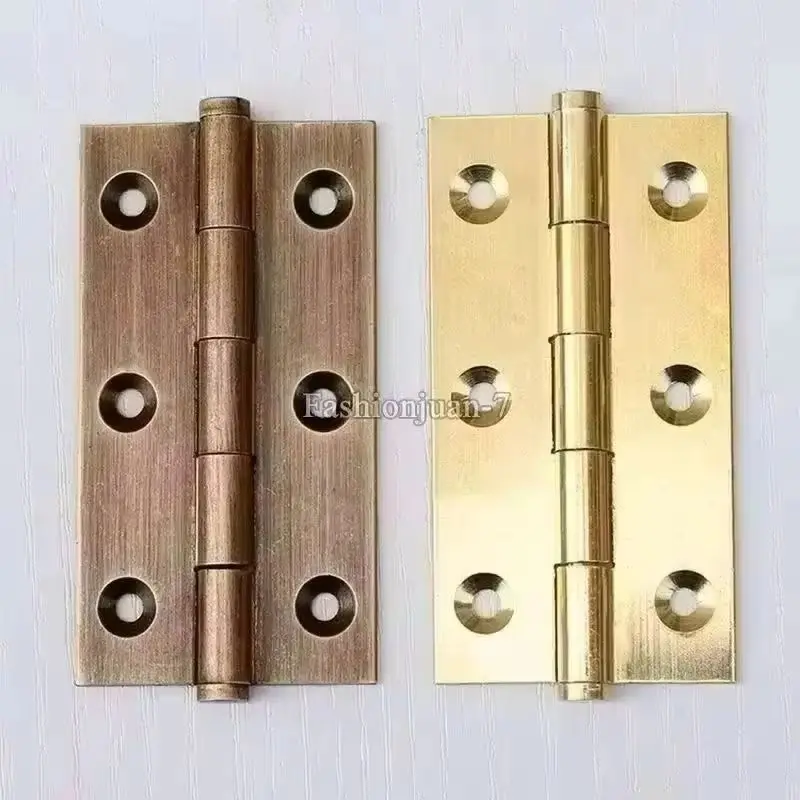 Retro Vintage 10PCS Solid Brass Antique Furniture Hinges Cupboard Wardrobe Drawer Cabinet Hinges Wood Case Gift Box Hinge+Screws