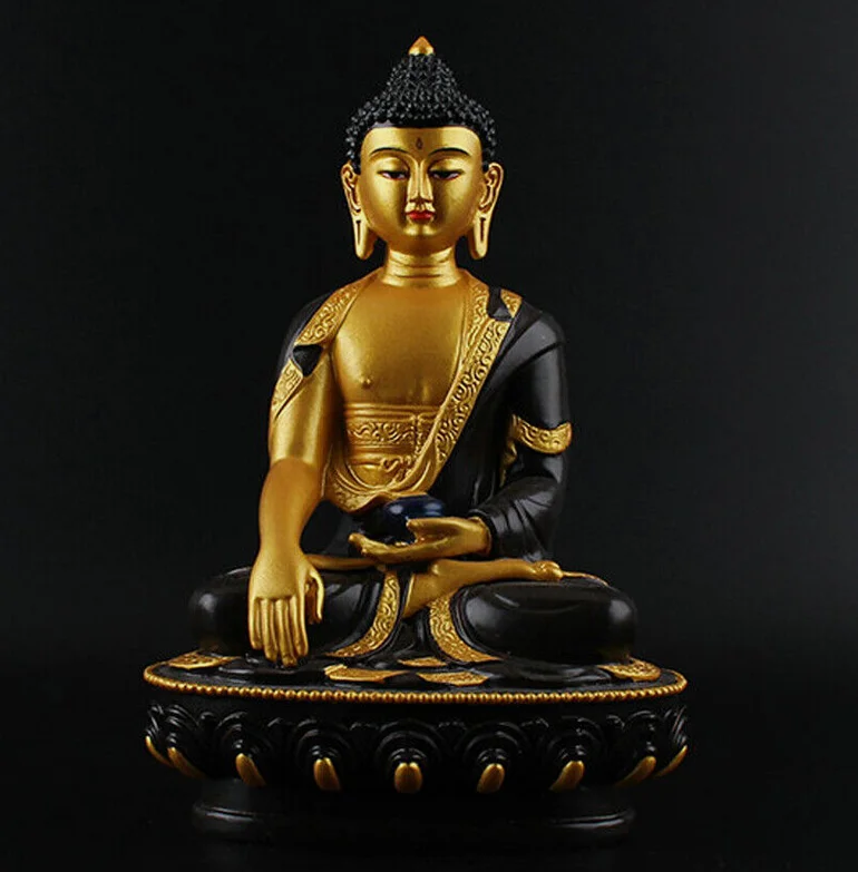 Tibet Buddhism Resin Gild Sit Lotus Sakyamuni Gautama Siddhartha Buddha Statue&