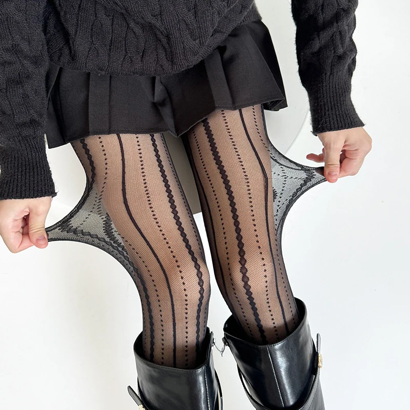 Autumn Winter Retro Stocking Lolita Striped Lace Pantyhose Dot Transparent Tights Japanese Pure Desire Jacquard Pantyhose Tights