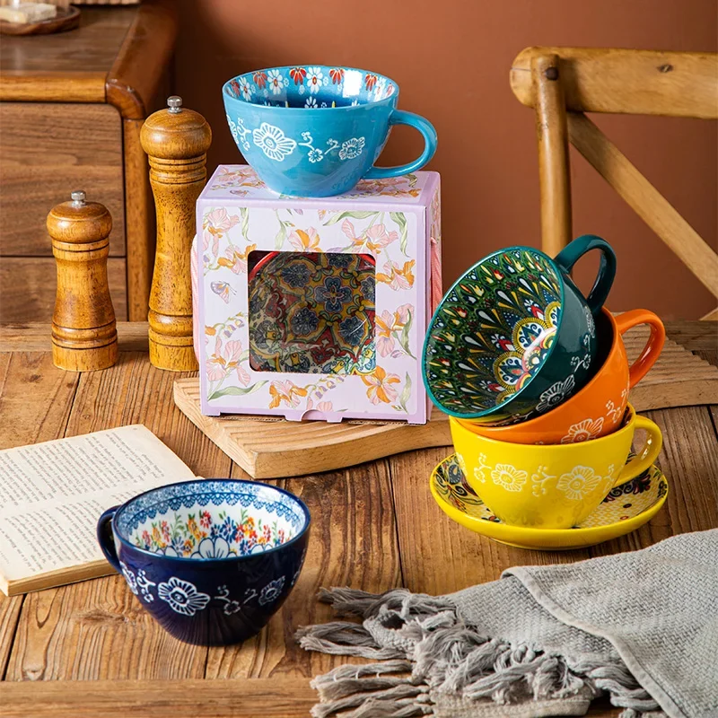Juego de Taza y Plato de Cerámica Retro, Tazas de Alta Gama, Taza para Desayuno, Regalo de Cumpleaños, Recuerdo para Chicas