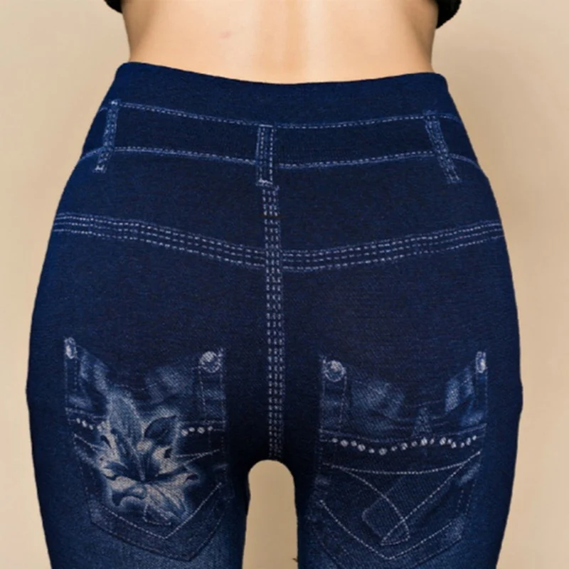 Mulheres sexy casual oco para fora denim leggings lápis de fitness leggings elásticos senhoras sexy buraco floral impressão calças