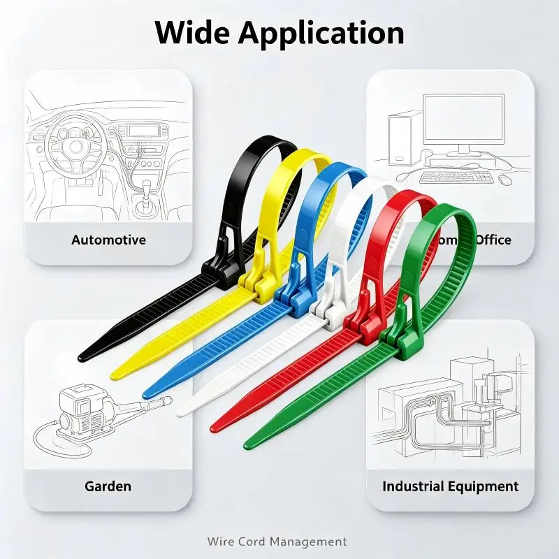Easy Release Design Reusable Nylon Zip Ties Releasable Cable Strap UV Heat Resistant Indoor Outdoor Wire Cord Bundling Organizer