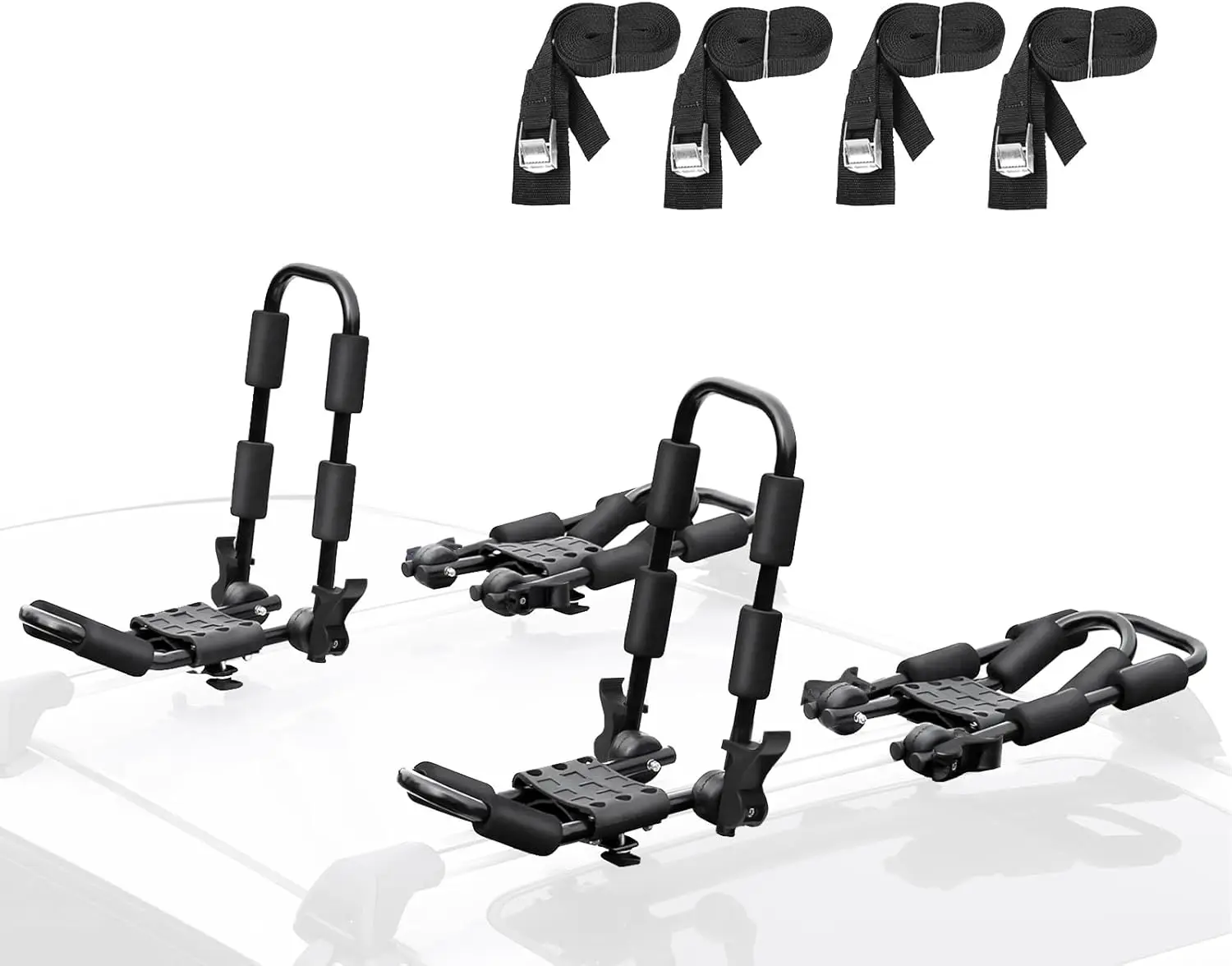 

4-Piece Folding J-Bar Kayak Rack for Car Roof - Heavy-Duty Steel with Straps, Universal Fit