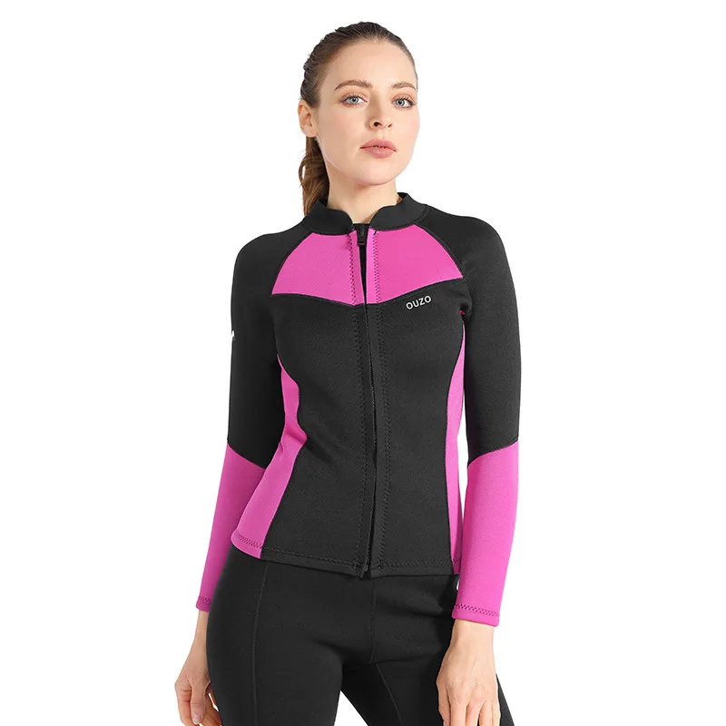 1.5mm Women's Two-pieces Neoprene Swimwear  Long Sleeve Split Diving Clothes Surf Snorkel Scuba Dive Suit Long Pants with Strap