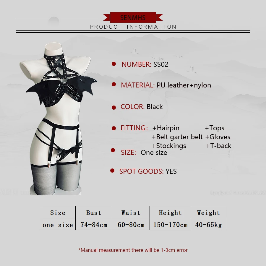 ملابس داخلية مثيرة على شكل نجمة خماسية من SENMHS زي تنكري على شكل خفاش شيطان صغير من جلد البولي يوريثان ملابس بيكيني للفتيات لحفلات الهالوين ملابس مغرية #6