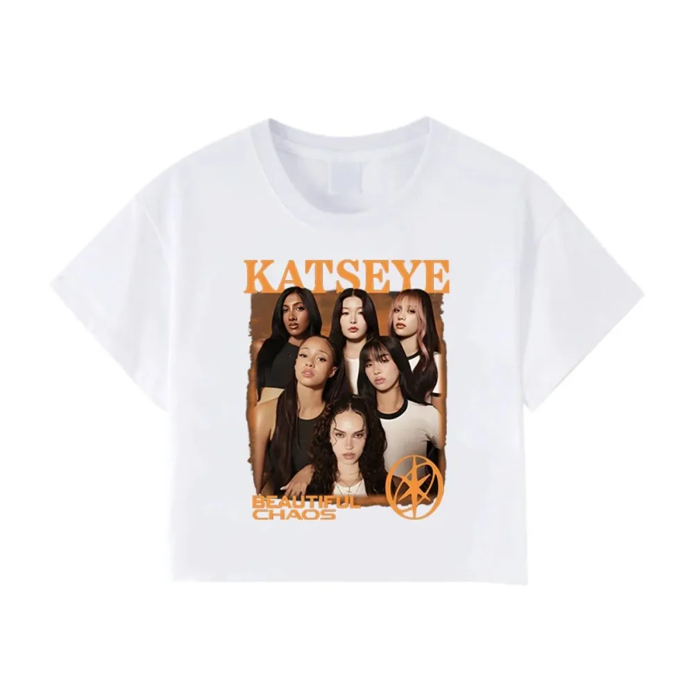 Kpop Girl Group Katseye Crop Top Casual T-Shirts Damen Korean Ulzzang Katseye Cropped T-Shirt Geschenke Damen Y2K Kleidung – Detail 8
