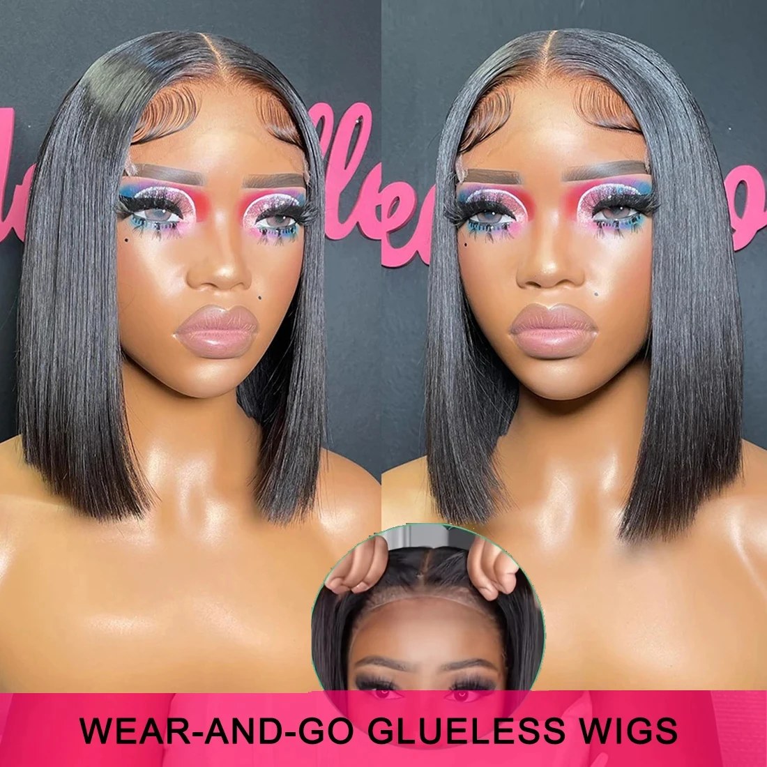 

Wear And Go Bob Wigs For Women Glueless Human Hair 150% Density Straight Wig Ready To Go Natural Color Wigs Pre Cut Lace wig