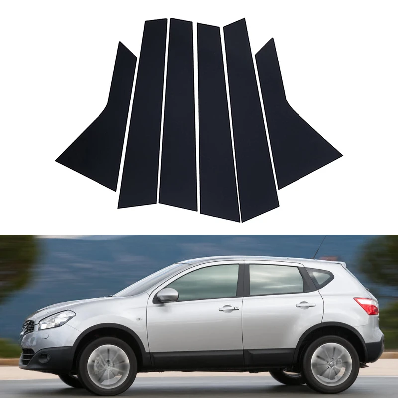 6Pcs Car Pillar Posts for Nissan Qashqai J10 2008 2009 2010 2011 2012 2013 Ниссан Кашкай Door Window Trim Stickers Black