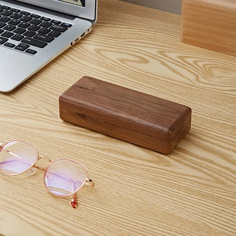 16cm Wooden Glasses Case Black Walnut Wood Retro Student Glasses Storage Box Men Women Myopia Business Glasses Case Organizer