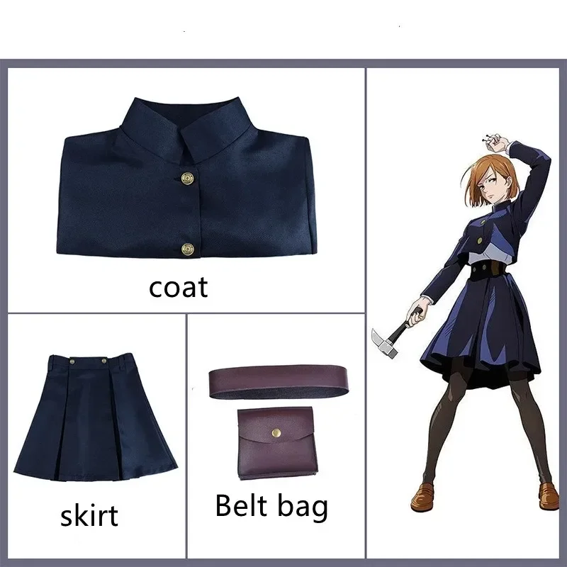 Anime Jujutsu Kaimmense Kugisaki Nobara Cosplay Costume pour Bol et Femmes, Perruque, Sac de Taille, Robe, Halloween, ixde Noël, Uniforme