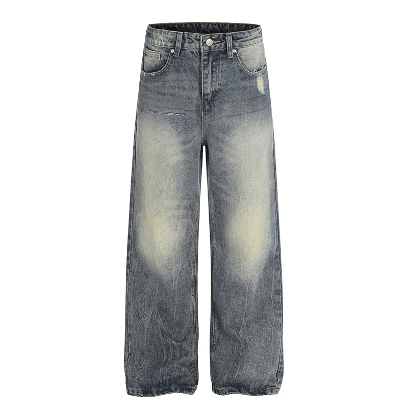 

GXFortune American Sle Waed Jeans Men's Loose Fit High Waist CleanFit Knife Denim Pants Casual Straight Leg Jeans