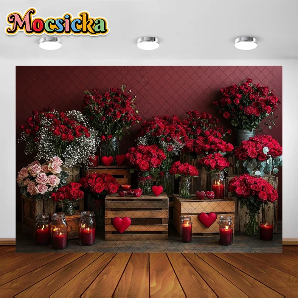 Fondo de fotografía Mocsicka, globo de amor para el Día de San Valentín, decoración de flores rosas, retrato de princesa recién nacido, accesorios de estudio fotográfico