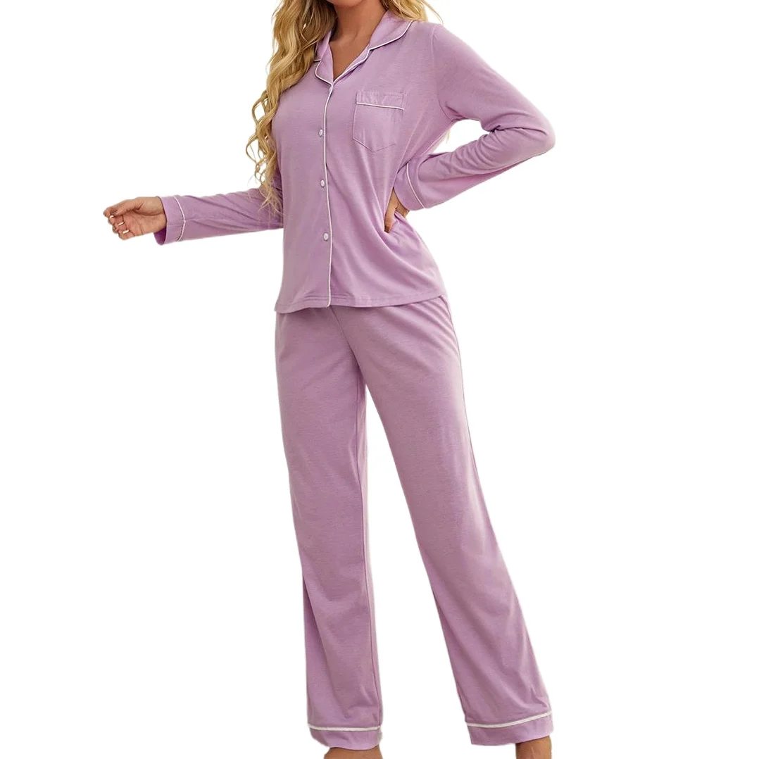 

Breathable Purple Pajama Sets Homewear Pijama Women Ensembles Pyjama Summer Pajamas Nightdress Lounge 2 Piece Trouser Sleepwear