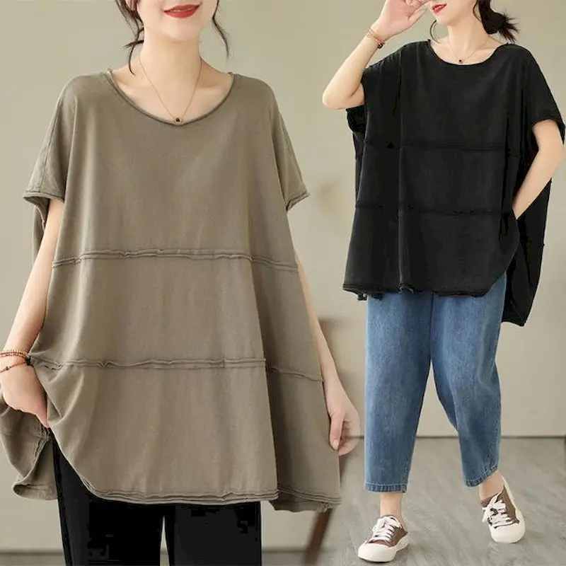 Oversized T Shirts Women Niche Design Sense Drop Shoulder Sleeve T-shirt Casual Loose Slimming Tops 2024 Summer Trend Tshirt Y2k