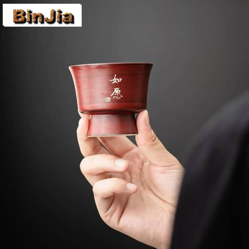 2 قطعة/الوحدة الزعرور الأحمر الوردي يين ماستر كوب اليابانية النقي الفضة مكتوبة بخط اليد فنجان الشاي خمر وعاء الشاي الجميل العطور 65 مللي