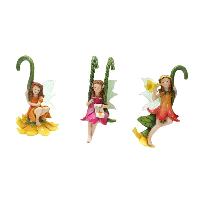 Set Of 3 Cute Fairy Figurines Flower Pot Hugger, Resin Hanging Fairies Statue Outdoor Decor Fence Ornaments For Garden Yard