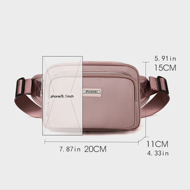 حقيبة خصر نسائية متعددة الوظائف - حقيبة صدر خارجية مع طبقات سحاب متعددة، أشرطة كتف قابلة للتعديل، مناسبة للجري