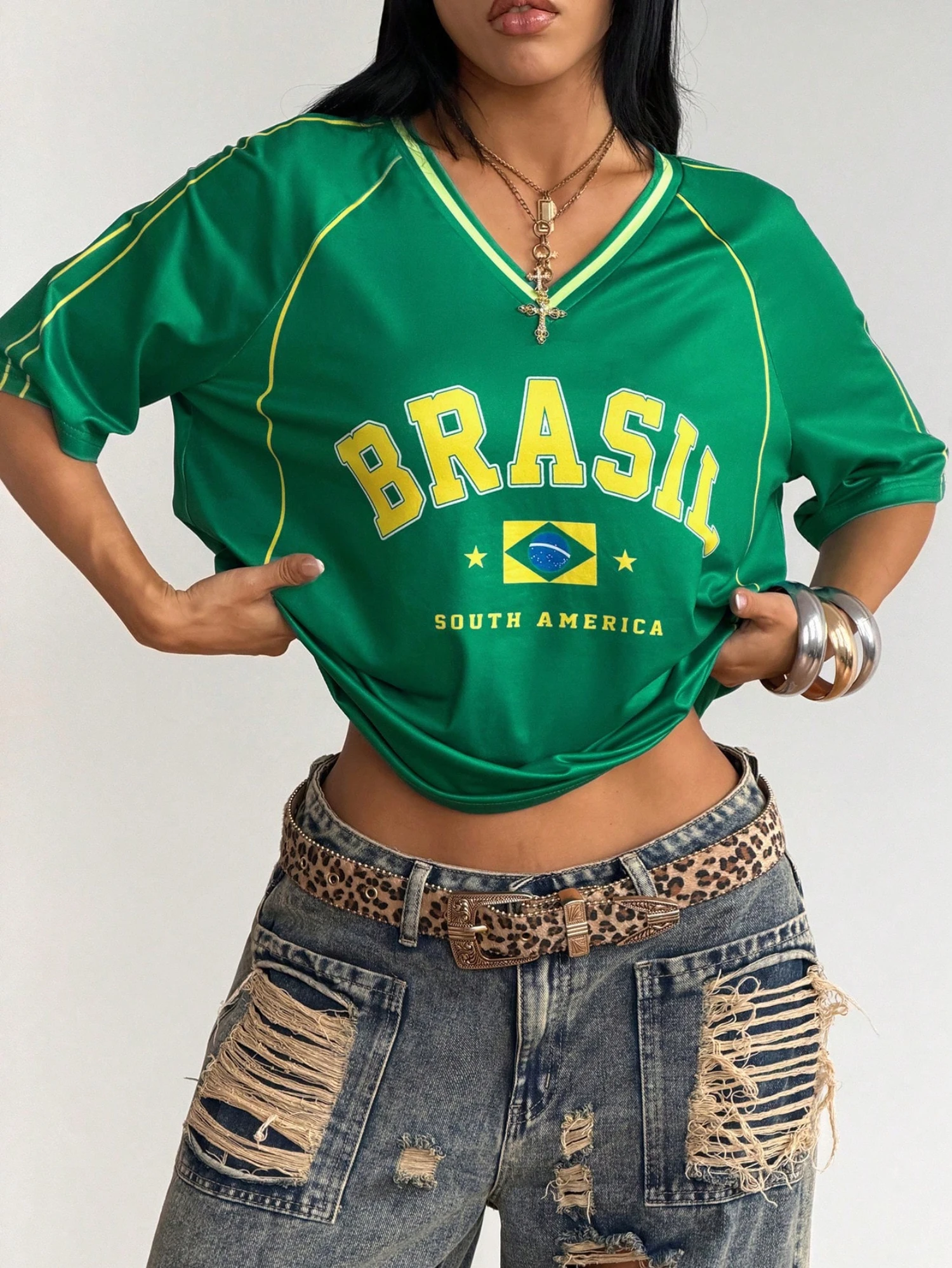 Street Fashion Brazil - Women's Summer T-Shirt Brasil Letter Brazil
