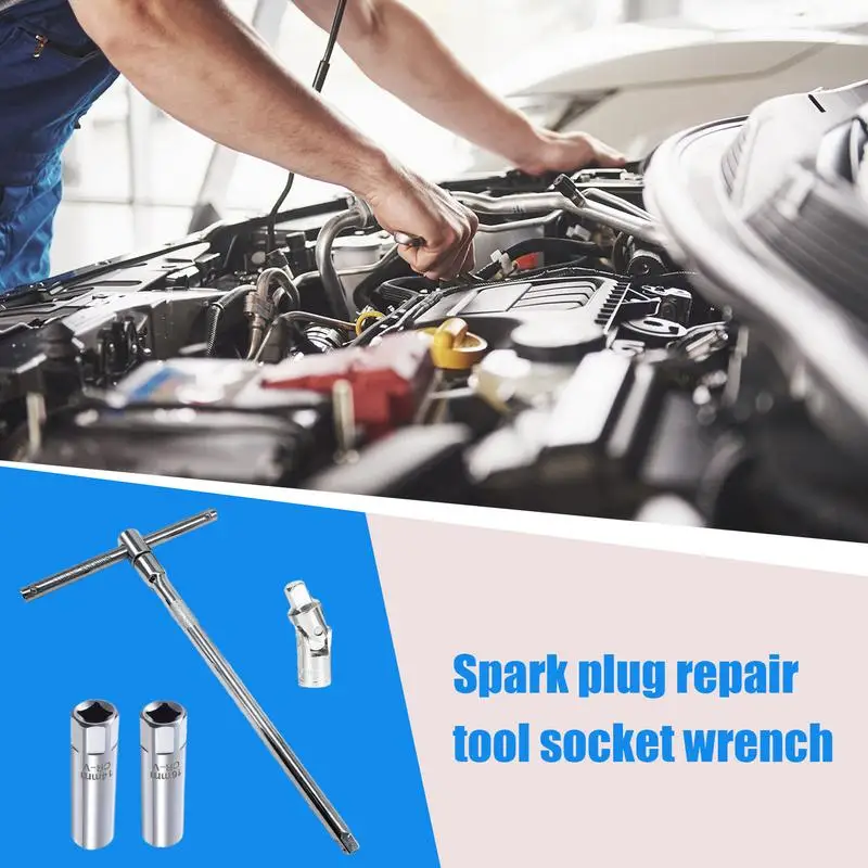 14 Mm Spark Plug Socket 12-Point Joint Spark Plug Socket 4pcs Spark Plug Socket Puller T-Handle Wrench Spanner Car Repairing