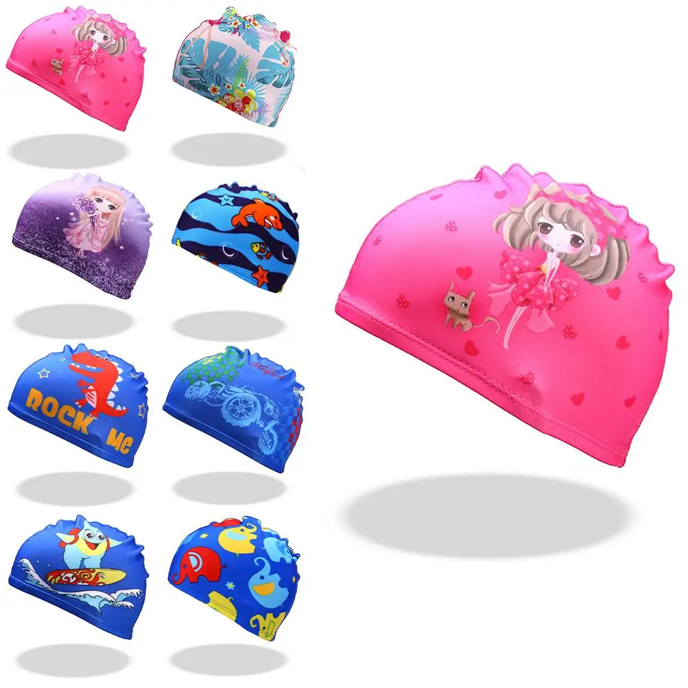 1pc Kids Cartoon Swimming Caps Digital Printing High Elastic Sports Swim Pool Hat Diving Hats For Boys Girls