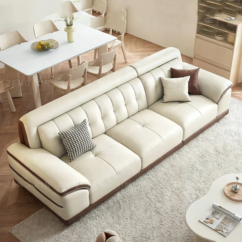 

Leather Sofa First Layer Cowhide Modern Simple High-end Light Luxury Straight Three-person Apartment Household Living Room Sofa