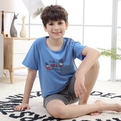 Teenager Boy Girl Pajamas Set Kids Summer Stripe Cotton Sleepwear Short Sleeve Birthday Gift School Loungewear 7-16Y