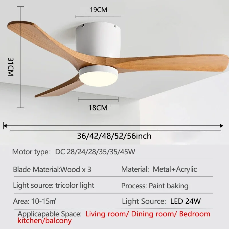 48Inch Low Floor Ceiling Fan Light Modern Black Wood Blade DC Remote Control Led Fan Lights Restaurant The bedroom 110V 220V