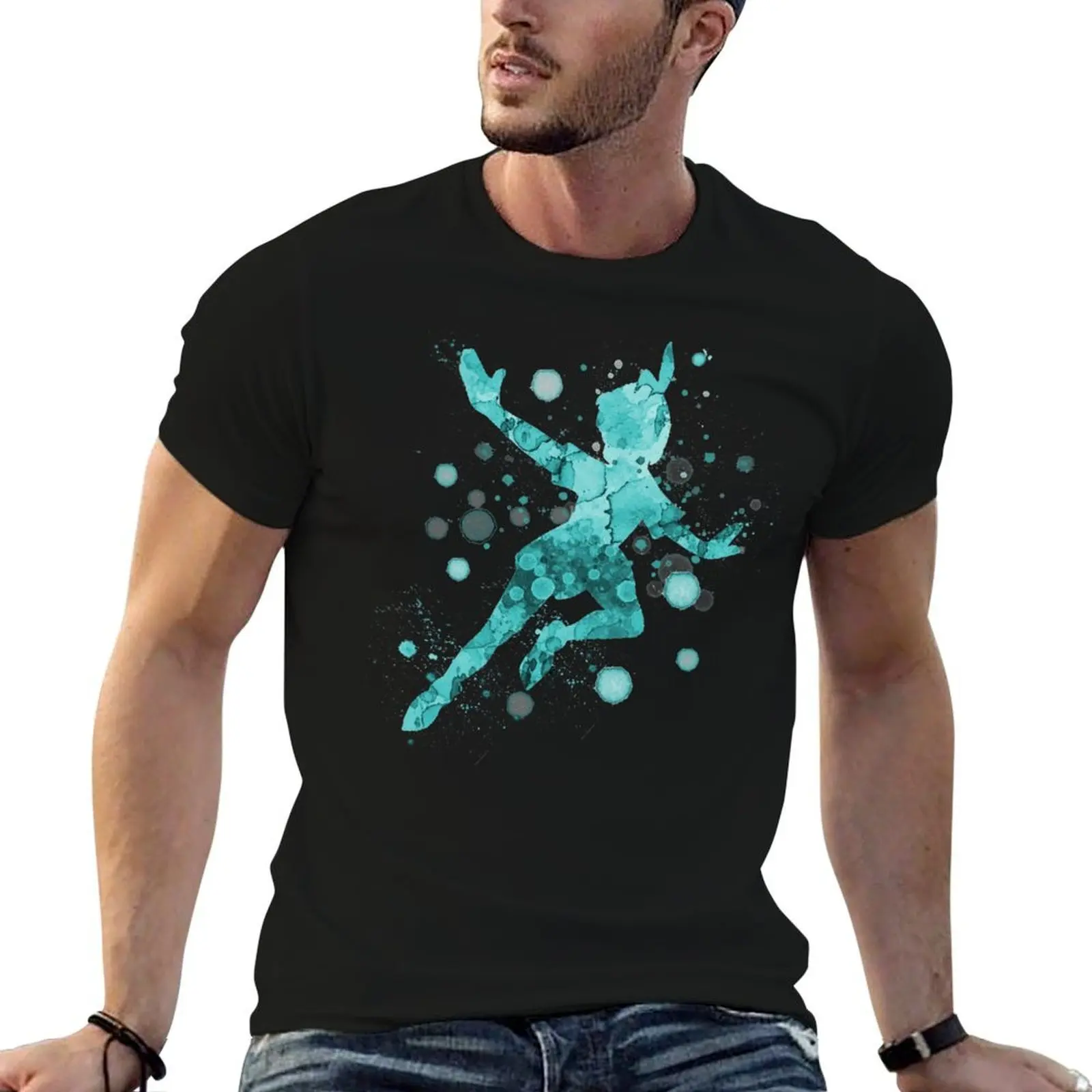 تي شيرت بيتر بان بألوان مائية تي شيرت للرجال بقصة ضيقة تي شيرت أنيمي تي شيرت رجالي 100% قطن فاخر ماركة تي شيرت