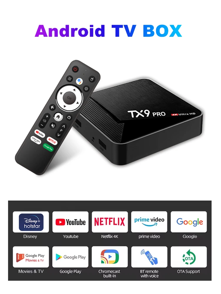Boîtier IPTV Android 4K 2+16 Go le plus récent 2026 avec double Wi-Fi 4G 5G TX9 PRO – Boîtier TV intelligent