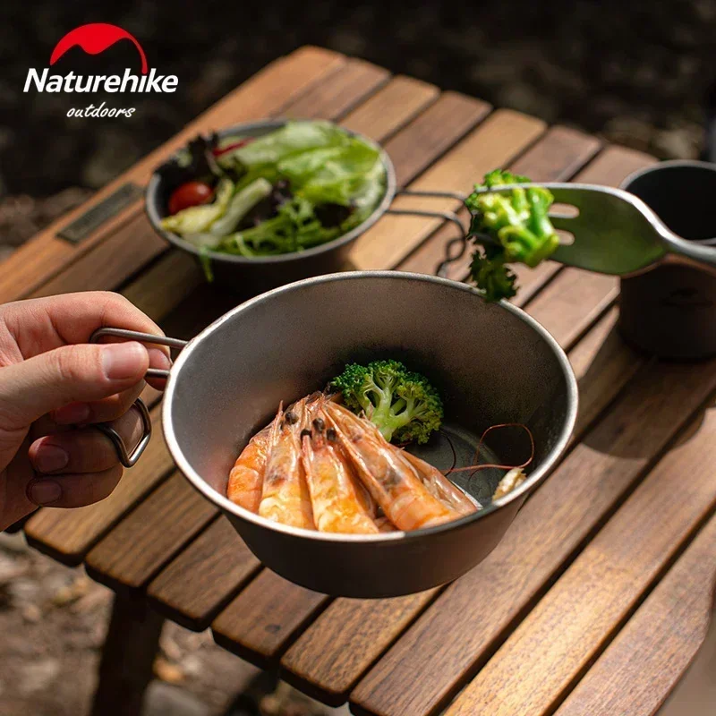Naturehike Outdoor Ultralight Titanium Bowl 450ml/300ml Hanging Type Picnic Tableware 54g Travel Hiking BBQ Soup Bowl 2 Sizes