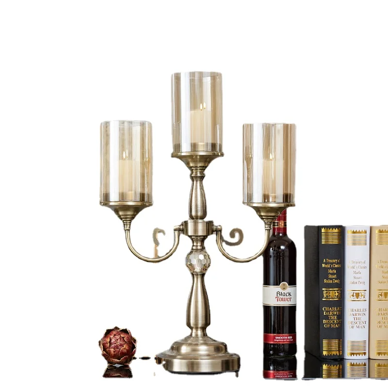 

YY European-Style Metal Glass Candlestick Romantic Dining Table in Dining Room Sideboard Cabinet Light Luxury