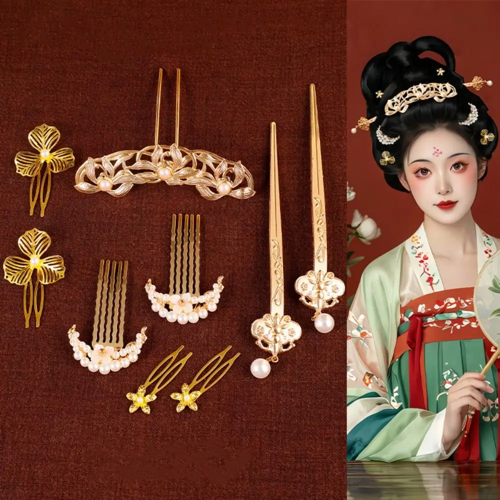 

1 set Vintage Chinese Style Ancient Hair Stick Classical Pearl Tang Dynasty Hairpin Tassel Elegant Flower Hair Comb Women