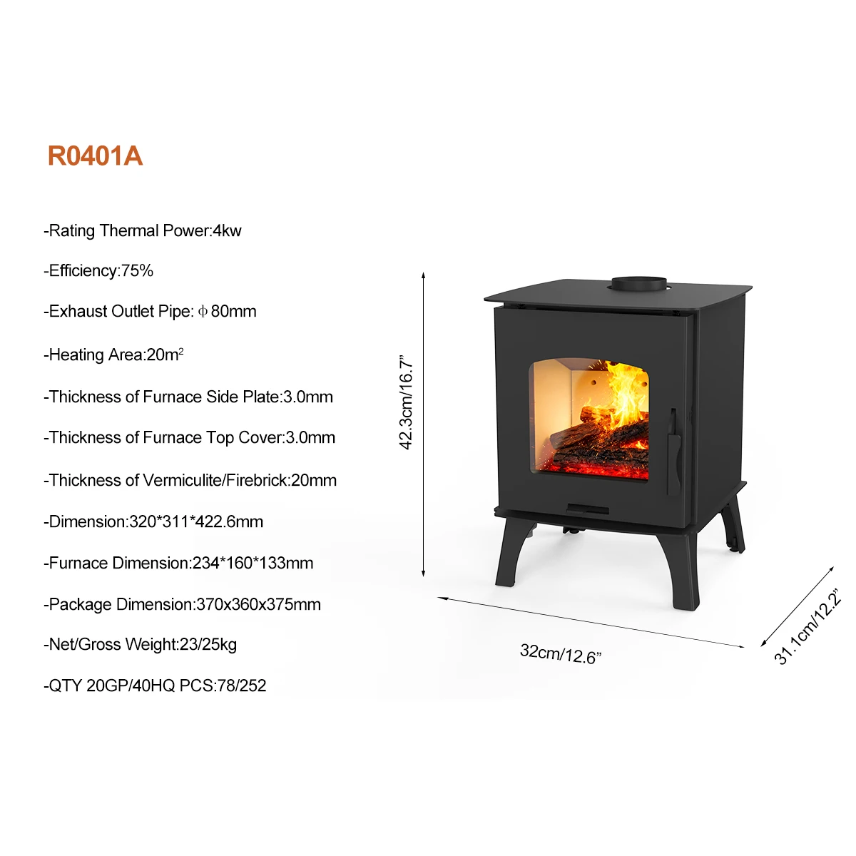 High Quality Wood Heater Black Steel Small Wood Stove Tiny Wood Burning Stove Indoor Heating Fireplace for Tent Cabin RV